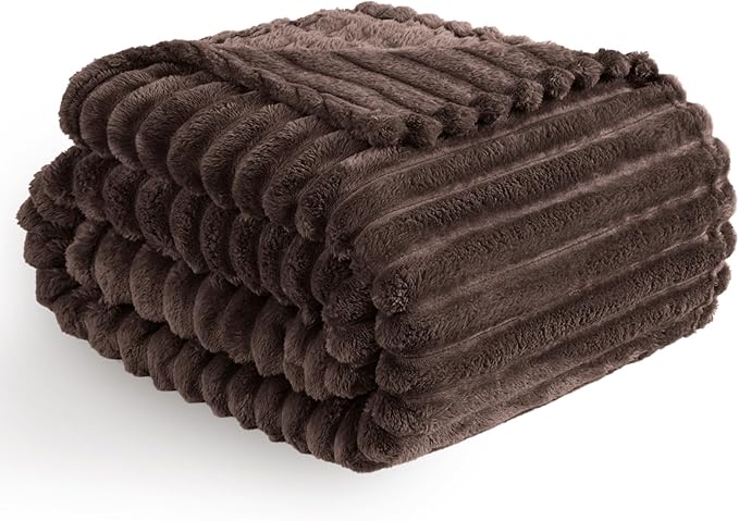 Vessia Flannel Fleece Throw Blanket for Couch,Sofa,Bed, 300GSM Striped Brown Throw Blanket for Adults and Kids, Super Soft Warm Cozy Lightweight Home Decor for All-Season(50x70inch)