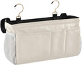Beige Bedside Caddy Storage Bag Bedside Organizer for Bed Rails College Dorm Room Organizer Caddy Hanging Shelf 6 Pockets with Hooks for Book Glasses Phone Holder