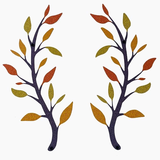 Yuzhuo 2 Pieces Metal Tree Leaf Wall Decor Branch Leaf Wall Art for Home Bedroom Living Room Iron Scroll Above The Bed Decorations (Yellow Orange, L)