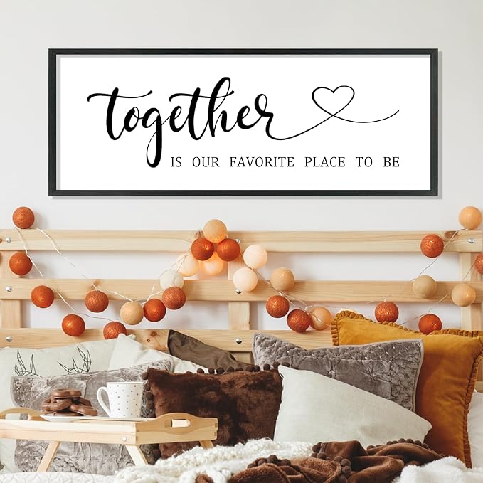 YWJKWLGS Together Is My Favorite Place to Be Sign Master Bedroom Wall Decor Above Bed 40x15 Inch Love Quotes Wall Art Large Rustic Modern Wood Framed for Couples (Black)