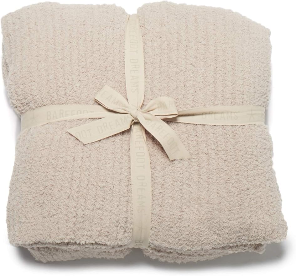 Barefoot Dreams® CozyChic® Ribbed Bed Blanket, Ultra Soft Plush Microfiber Blanket for Bed, Warm & Lightweight Cozy Bedding Layer, Textured Knit, Full/Queen Size, Stone