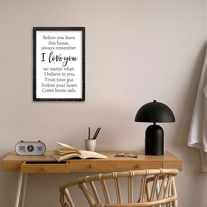 Before You Leave This Home Sign Wall Art Decor 16x11 Inch Rustic Farmhouse Living Room I Love You Inspirational Family Wood Framed Sign Entryway Motivationa And Romantic Wall Hang (Black)