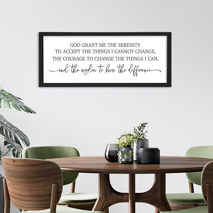 flowtorely Serenity Prayer Wall Decor 24"×10" God Grant Me Sign for Bedroom Bible Verse Scripture Large Christian Wood Framed Wall Hanging Art (Black)