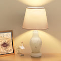 ONEWISH Modern Table Lamp-Small Bedside Nightstand Lamp with Wine Bottle Shape Glass Body, Desk Lamp for Reading, 3000K Bulb Included, 14", White