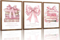 Pink Bow And Book Canvas Wall Art Set of 3, Coquette Trendy Preppy Cute Girl Posters Prints Wall Decor, Book Lovers Gifts for Girls Room College Apartment Living Room Bedroom 16x24In Wood Framed