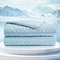 Cozy Bliss Seersucker Cooling Comforter Twin Size, Q-Max 0.45 Reversible Lightweight Cooling Blanket, Breathable Silk Smooth Summer Bedding Quilt for Hot Sleepers Night Sweats Cold Blue