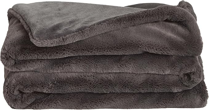 UnHide Lil’ Marsh Faux Fur Blanket - Lightweight, Soft Throw Blanket - Machine Washable - Ideal for Bed, Couch, or Reading Chair- Small (50" x 60") Charcoal Charlie