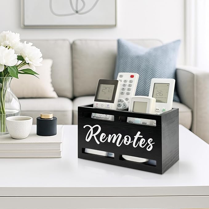 Wooden Remote Control Holder Wall Mount Remote Caddy for Table Bed TV Controller Holder Remotes Control Organizer for Wall Bedside Decorative Remotes Storage Box for Nightstand Couch Organizer 2 Slots