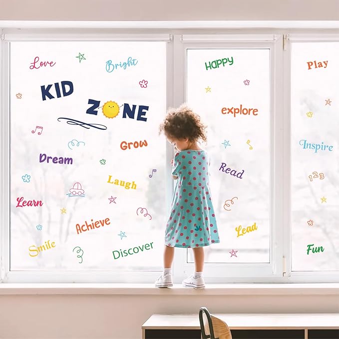 HLNIUC Colorful Inspirational Lettering Quote Wall Decal 35”x12” Kid Zone Positive Quote Wall Sticker Motivational Words Window Clings Minimalist Affirmations Room Decals for Classroom Kids Room Decor