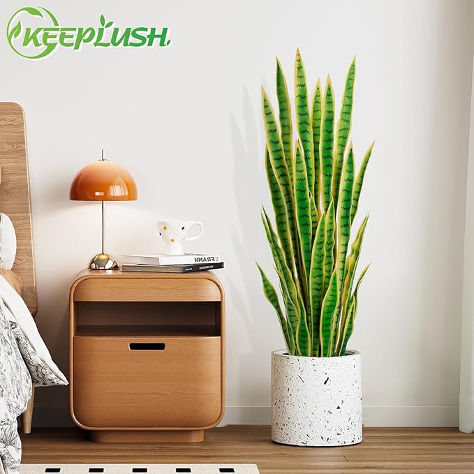 4ft Artificial Snake Plant – 46in Faux Sansevieria Plants, Fake Floor Plant for Indoor Outdoor, Front Porch Patio Home Office Decor, Mother-in-Law’s Tongue, Yellow 1Pcs