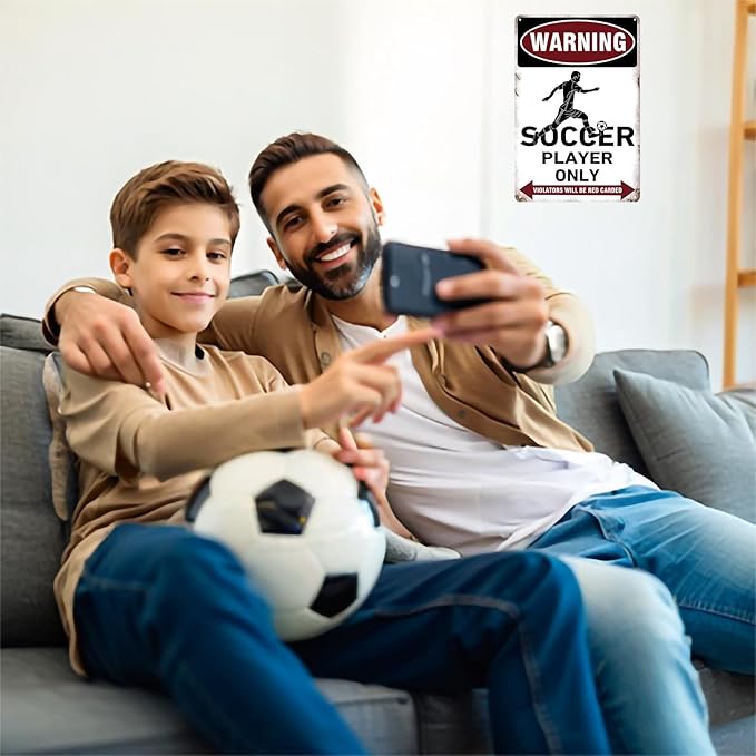 Boys & Girls Soccer Room Decor, Soccer Gifts, Men Bedroom Wall Soccer Sign, Metal Soccer Player Only Signs