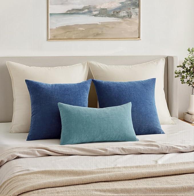 MIULEE Navy Blue Couch Pillow Covers 22x22 Inch, Set of 2 Soft Chenille Decorative Euro Throw Pillow Covers Farmhouse for Sofa Living Room Bed