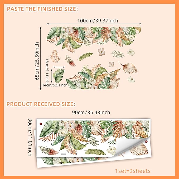 TUOKING Plant Turtle Dorsal Leaves Wall Stickers 2 Sheet Removable Wall Murals Peel and Stick Wall Art Decal Home Decor for Kitchen,Bedroom,Living Room(MS8732)