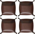 HARFINGTON 4pcs PU Leather Valet Tray Unisex Folding Small Catchall Tray Portable Entryway Table Tray Nightstand Bedside Desk Tray for Key Wallet Watch Coin Jewelry Dice, Dark Brown