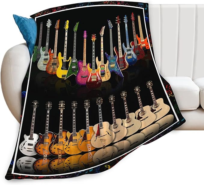 Guitar Bass Blanket for Girls Women Boys Men Adults Kids Soft Cozy Fleece Musical Instrument Throw Blankets Music Lover Gifts Warm Flannel Plush Stuff Lightweight Decorative Blanket 50"X40"