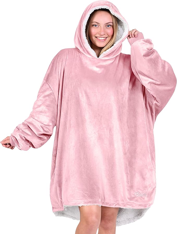 Bare Home Wearable Blanket Hoodie - Soft Plush Sherpa - Warm and Cozy - Oversized Wearable Blanket - Adult & Kid Sizes