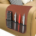 Sofa Armrest Organiser Non Slip Leather Couch Armrest Caddy Bedside Hanging Pouch Sofa Arm Tray Organizer with 5 Pockets for TV Remote Holder Magazines iPad Phone (Brown, one size)