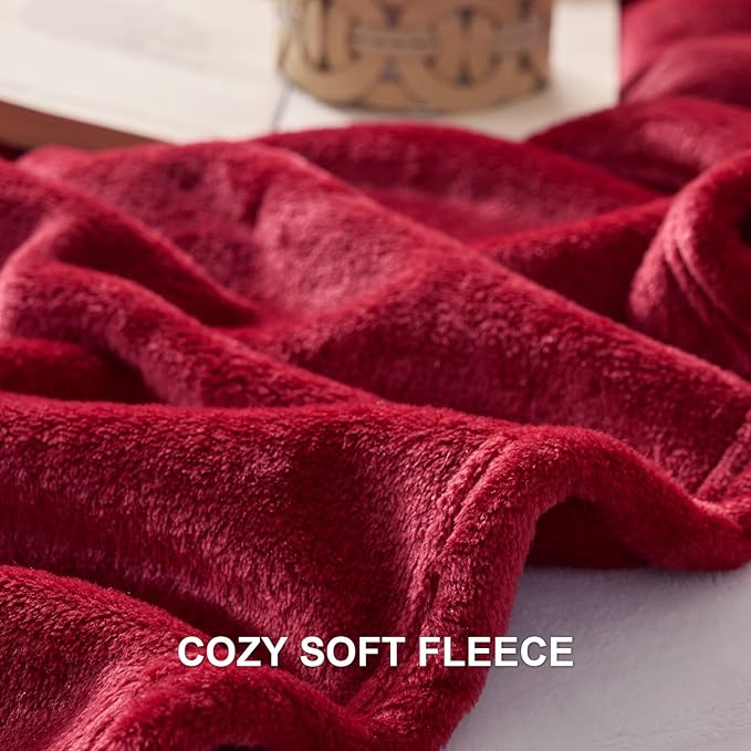 Hansleep Fleece Red Throw Blanket, Super Soft Flannel Fuzzy Plush Cozy Blanket for All Seasons, Red, Throw 50x60 Inches