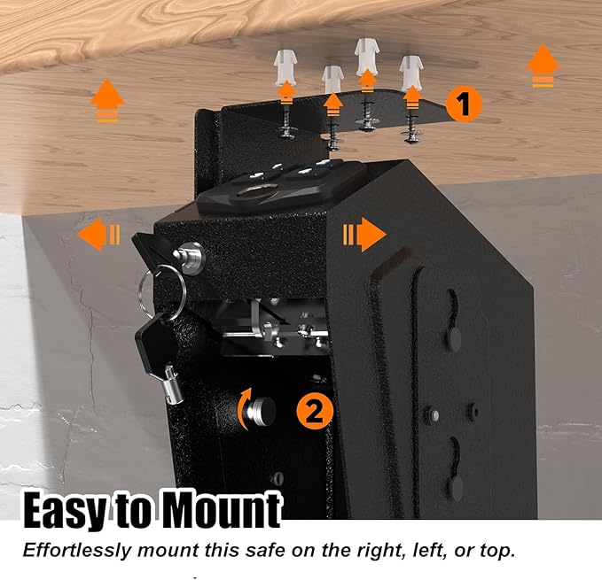 HARDROCK Gun Safe for Pistols, Biometric Wall Mounted Handgun Safe Box for Desk, Bedside,Truck，Drop Down Quick Access Security Safe with Fingerprint Keypad Lock for Home nightstand