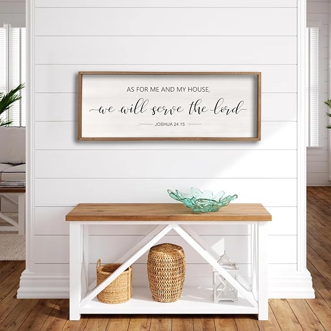 comurdyo Christian Scripture Wall Decor As For Me And My House We Will Serve The Lord Sign 32×12 Inch Joshua 24:15 Bible Verse Plaque for Bedroom Above Bed Large Wood Framed Wall Art (Wood)