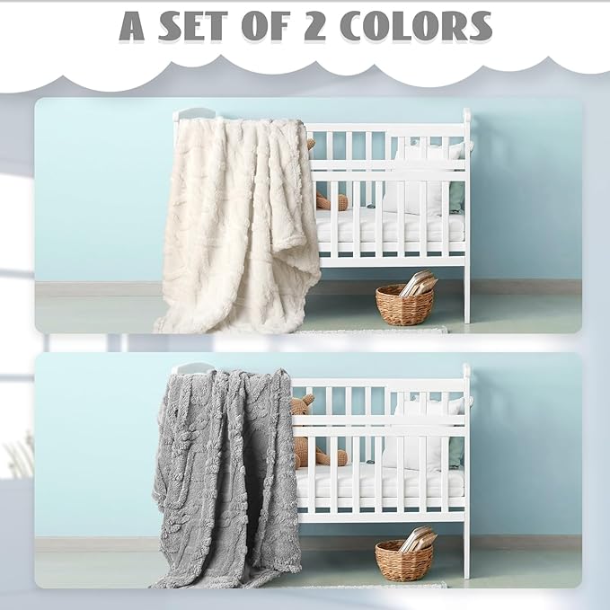 VitalCozy 4 Pcs Soft Fleece Baby Blankets Set 30" x 40" 3D Plush Warm Nursery Swaddling Bed Blanket Little Boys Girls Infant Toddlers and Newborn Receiving Gifts Blankets(Neutral Color)