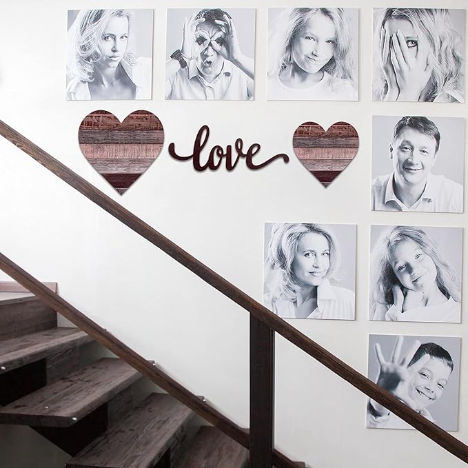 3 Pcs Wooden Hearts Decor Heart Wooden Sign Rustic Hanging Love Plaque for Wall Home Farmhouse Living Room Bedroom Gifts (Grey Purple)