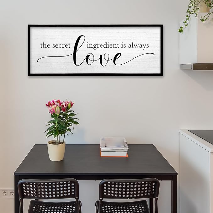 TQianJiang Kitchen Wall Decor The Secret Ingredient Is Always Love Sign 40"×15" Heartwarming Quote for Dining Room Mother's Day Large Farmhouse Rustic Wood Framed Wall Plaque Hanging Art (Black)