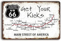 Vintage Metal Signs Route 66 Map Car Room for Boys Garage Tin Signs Funny Wall Art Decor for Man Cave Bedroom