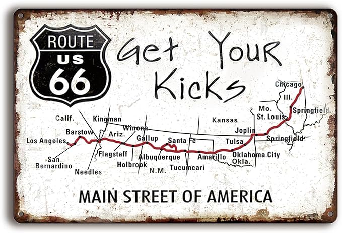 Vintage Metal Signs Route 66 Map Car Room for Boys Garage Tin Signs Funny Wall Art Decor for Man Cave Bedroom