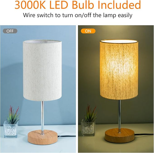 2 Pack Small Table Lamps, Bedside Lamps for Nightstand with Wire Switch, Modern Minimalist Desk Lamp with Linen Fabric Shade for Dorm Kids Room Living Room Office Bedroom, Bulb Included-L