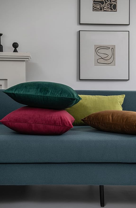 DEZENE Throw Pillow Covers 22x22 Burgundy: Pack of 2 Cozy Soft Velvet Square Modern Luxury Decorative Throw Pillow Cases for Christmas Sofa Couch Living Room Bed Home Decor