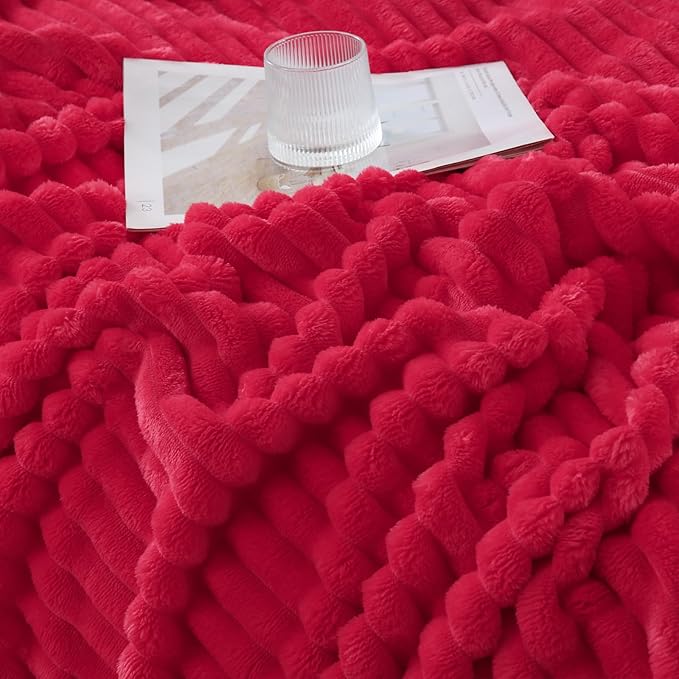 Cherry Red Throw Blanket for Couch Sofa 50x60 inches Striped Fleece Blankets Room Home Decor Lightweight Plush Soft Cozy Gifts for Women Mom Girls
