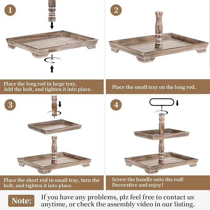 Hanobe Tiered Tray for Table Decor: Spring 2 Tier Decorative Tray Stand for Coffee Bar - Large Farmhouse Display Stands for Seasons - Wood for Kitchen Counter Decorations
