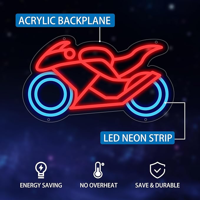 Motorcycle Neon Signs for Wall Decor, Motorcycle Racing Neon Lights for Man Cave Signs for Room Decor, Led Light Up Sign with USB Powered for Boys, Bar, Hotel, VIP Room, Home Decoration