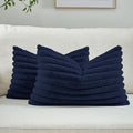 FUTEI Dark Navy Decorative Throw Pillow Covers Set of 2, 12x20 Inch Soft Fluffy Faux Fur Plush Striped Lumbar Pillowcases, Modern Home Decor for Couch Bed Living Room