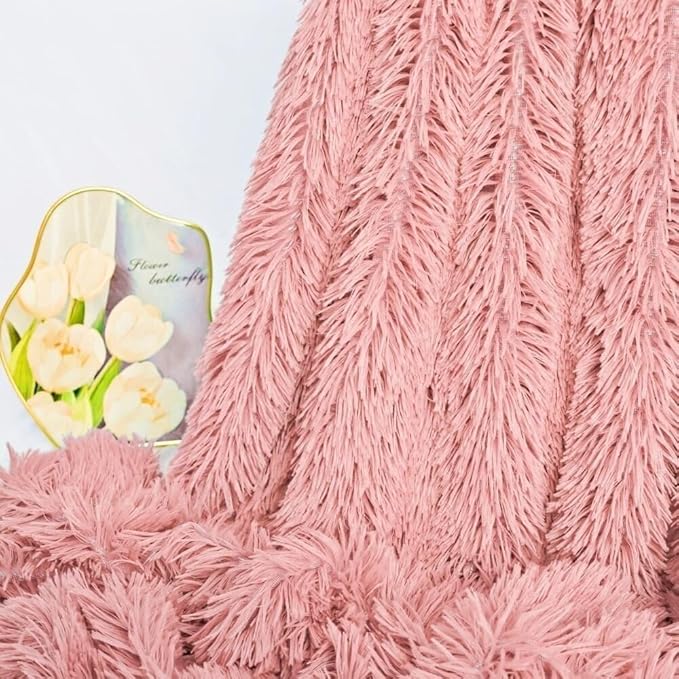Plush Super Soft Blanket Bedding Sofa Cover Furry Fuzzy Fur Warm Throw Qulit Cozy Couch Blanket for Winter (63"x79", Dirty Pink)