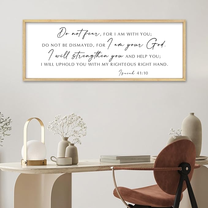 Do Not Fear for I Am With You Wall Decor Sign 32"×12" Bible Verse Scripture Isaiah 41:10 Signs Large Christian Religious Living Room Wall Hanging Art (Wood)