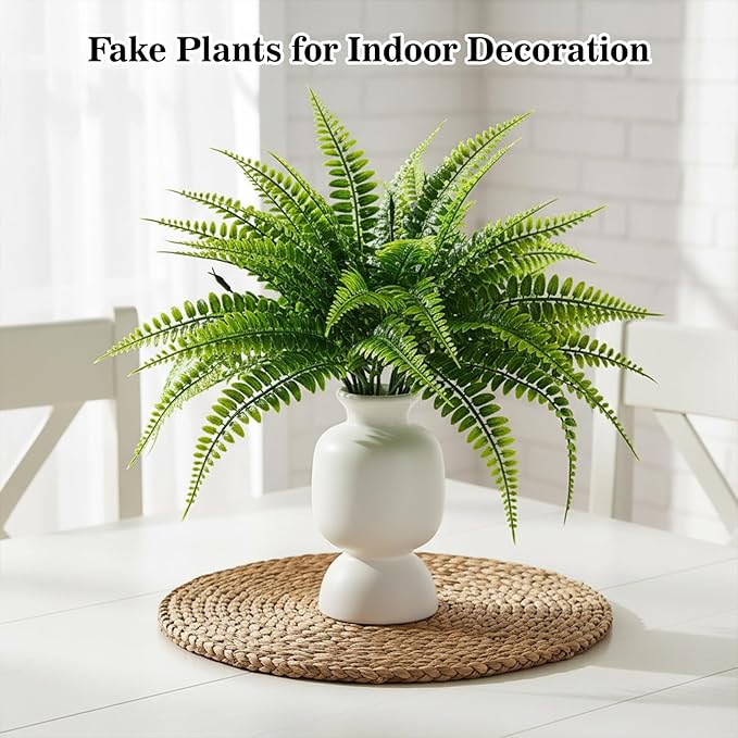 MAQIHAN 10 Pcs Fake Fern - Artificial Ferns for Outdoors - Faux Ferns for Outdoor Planter Large Outdoor Patio Decor Boston Fern Artificial Plants Faux Greenery Porch Decor