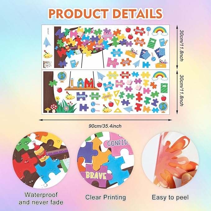 HLNIUC Colorful Positive Affirmations Wall Decals, Growth Mindset Wall Stickers, Inspirational Quotes Wallpaper, Motivational Murals, Classroom Decor Pictures Kids Room Bedroom School Office