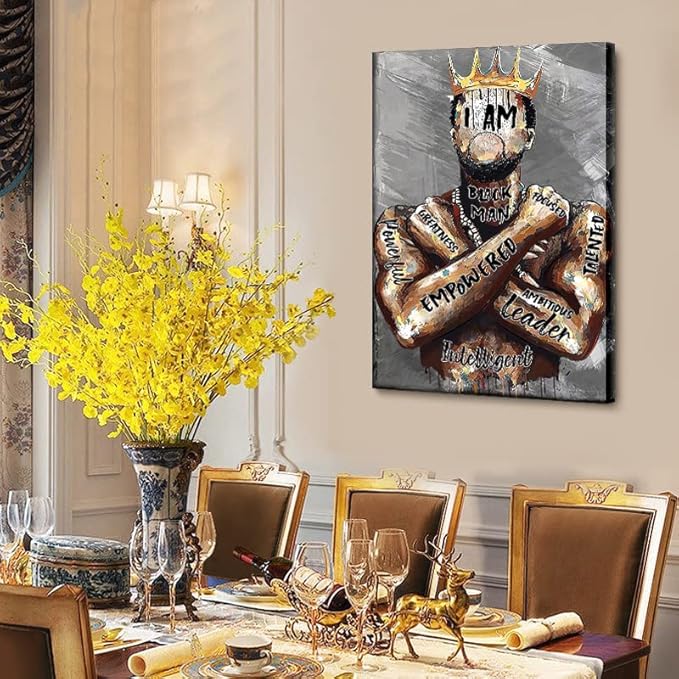 Framed Large 24 x 36 African American Canvas Wall Art Decor Black Man King Men Posters Prints Artwork Pictures Paintings for Living Room Bedroom hallway Office Men's Room Decoration Ready to