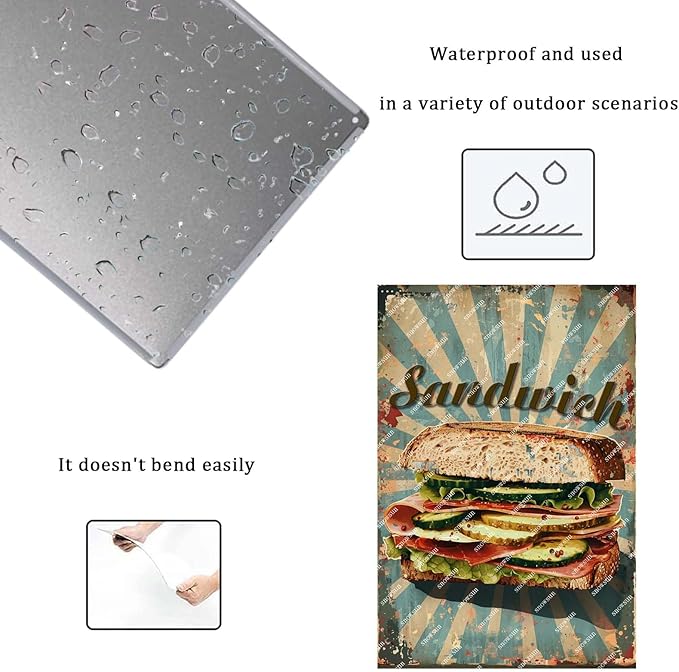 snowsun Sandwich Metal Signs Vintage Metal Tin Sign Aluminum Sign Retro Metal Sign Wall Home Decoration Cake Shop Dessert Shop Bar Restaurant Cafe 8 * 12 Inches