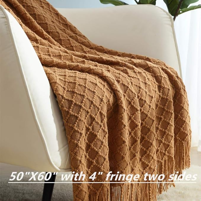CREVENT Home Farmhouse Decor Rustic Couch Sofa Chair Bed Throw Blanket, Soft Warm Light Weight for Travelling in Spring Summer (50''X60'' Brown)