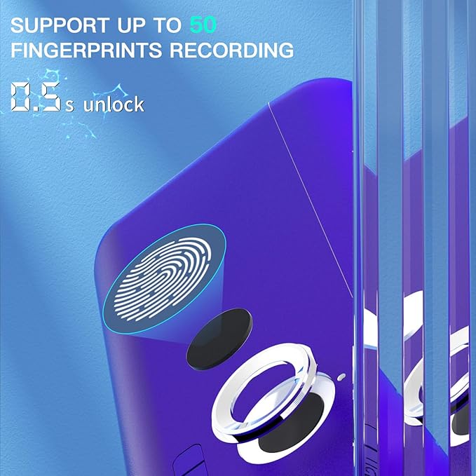 AICase Biometric Fingerprint Storage Box,AICase Portable Cash Jewelry Security Case Lock Box Safe,Combination Lock for Car, Home,Office Travel Blue