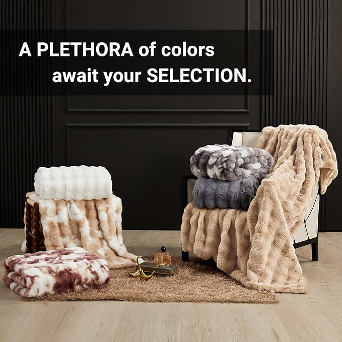 SAPHREAS Faux Fur Throw Blanket for Couch, Fluffy Fuzzy Bubble Blanket for Sofa Bed Living Room, Decor Soft Cozy Gifts for Women Men, 60x80” Khaki