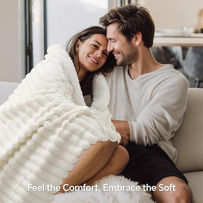 INFIIXSO Sherpa Throw Blanket for Couch - Super Soft & Warm Striped Fleece Blanket, Cozy Plush Fluffy Blanket All Season Use (Cream, 60x80 Inches)