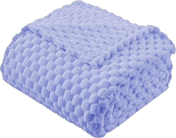 Super Soft Fleece Twin Blanket 50x70 Inches for Couch, Premium Silky with 3D Imitation Turtle Shell Jacquard Decorative Blankets, Lightweight and Cozy for Sofa.Light Blue-1