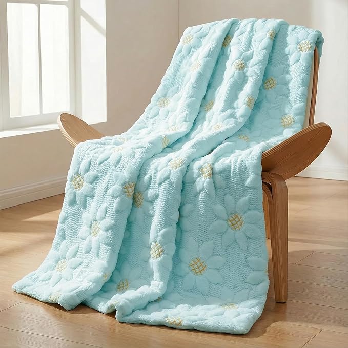 Horaldaily Spring Summer Blanket Throw, Blue Sunflower Soft Fuzzy Plush Faux Fur Cozy Blankets for Couch Sofa Bed Lounging, Ideal Gifts for Kids Adults Wife Self, 50x60