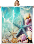 Erosebridal Ocean Beach Fleece Blanket - Starfish Conch Shell Throw Teal Calm Sea Coastal Sherpa for Kids Girls Women - Hawaiian Beach Holiday Fuzzy Throw 50"x60" Purple Yellow