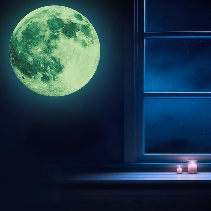 Glow in The Dark Moon Wall Decals, Ceiling Moon, Galaxy Stickers, Realistic Starry Night (Green)