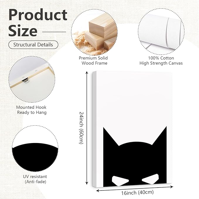 Pennclys Superhero Spiderman Canvas Wall Art Black and White Wall Art Superhero Posters Spiderman Pictures Painting Wall Decor Superhero Poster for Living Room Bedroom 16x24x3 Inch Ready to Hang